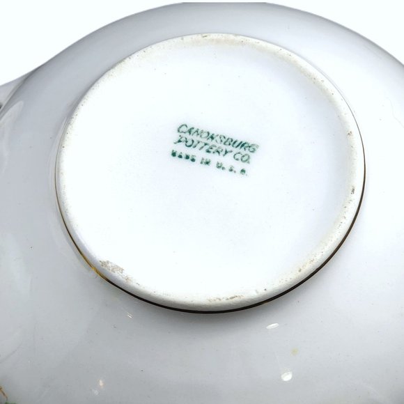 Vintage Canonsburg Pottery Co Cream and Sugar Bowl Lidded Set Creamer Gold Trim - Picture 4 of 4